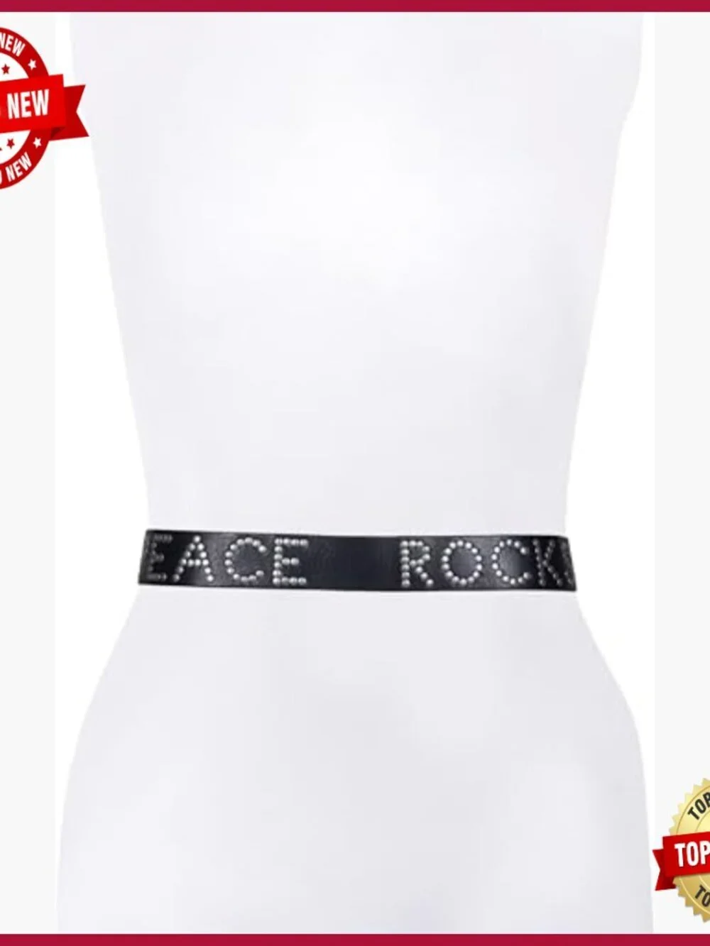 Studded Leather Belt with Roller Buckle, Adjustable